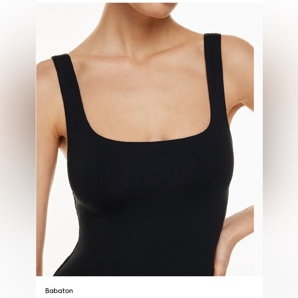 ⭐️Aritzia Babaton Casual Contour Squareneck Soft Thong Bodysuit Black Size Lg⭐️ - Picture 3 of 12